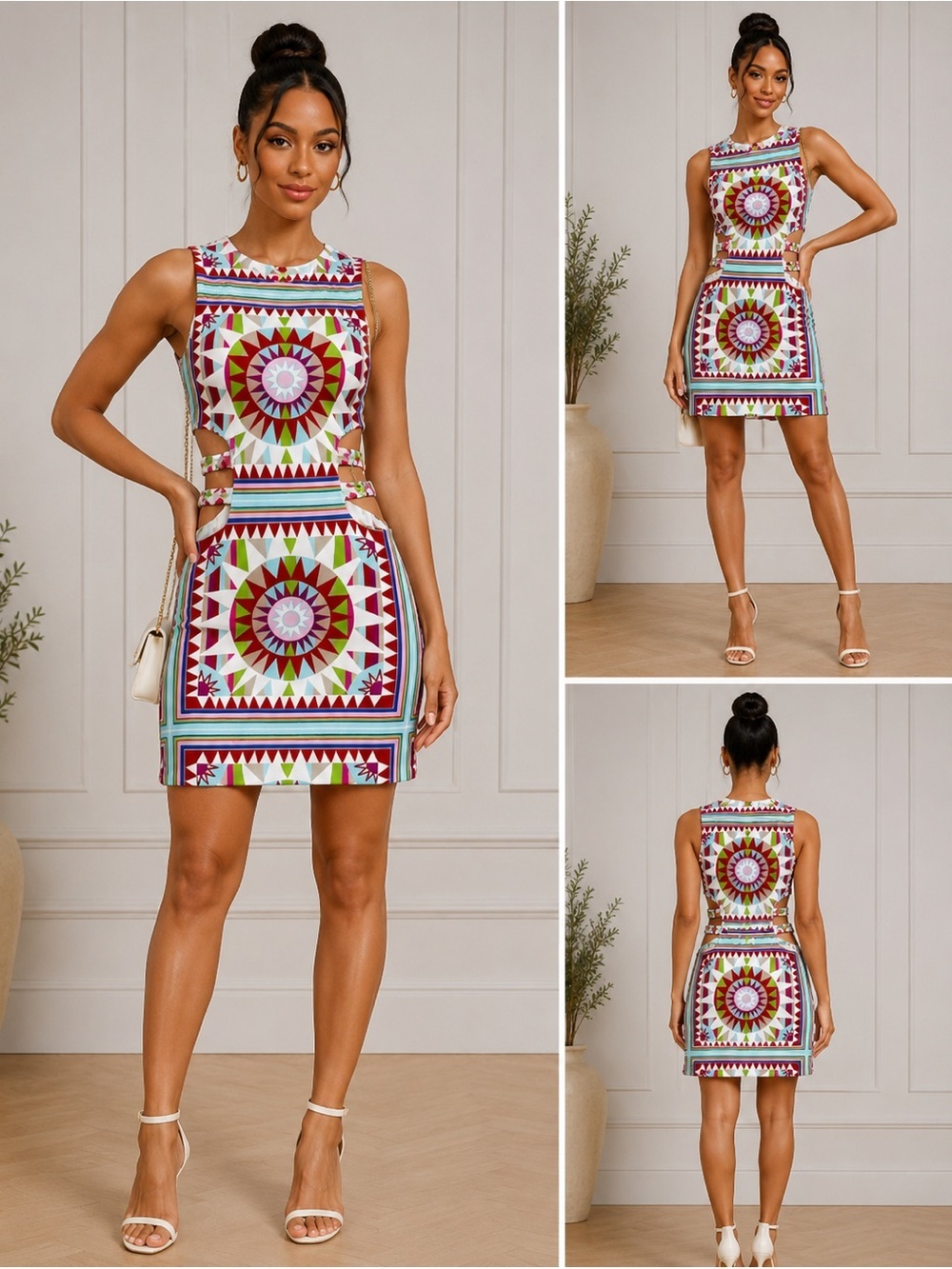 Mara Hoffman XS Cutout Geometric Dress Bold Print Bodycon Luxe